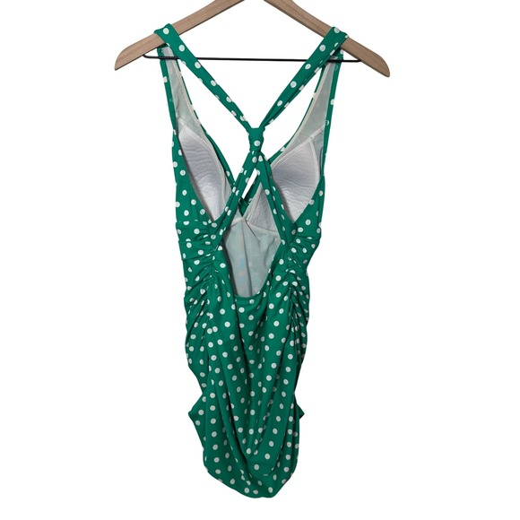 LL Bean Women's Green White Polka‎ Dot One Piece Swimsuit Size 14 UPF Vacation - Picture 4 of 5